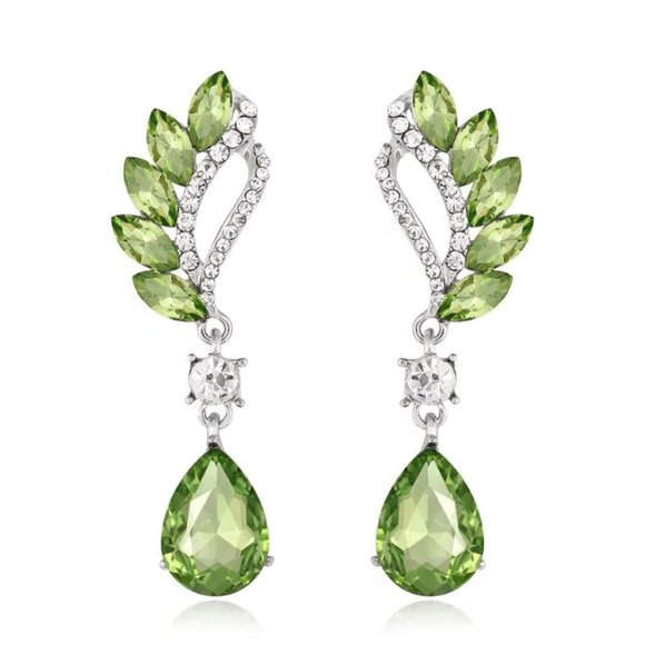 Jewelry - Green Waterdrop Wings Shaped Drop Earrings Silver Plated Retro Dangle Earrings
